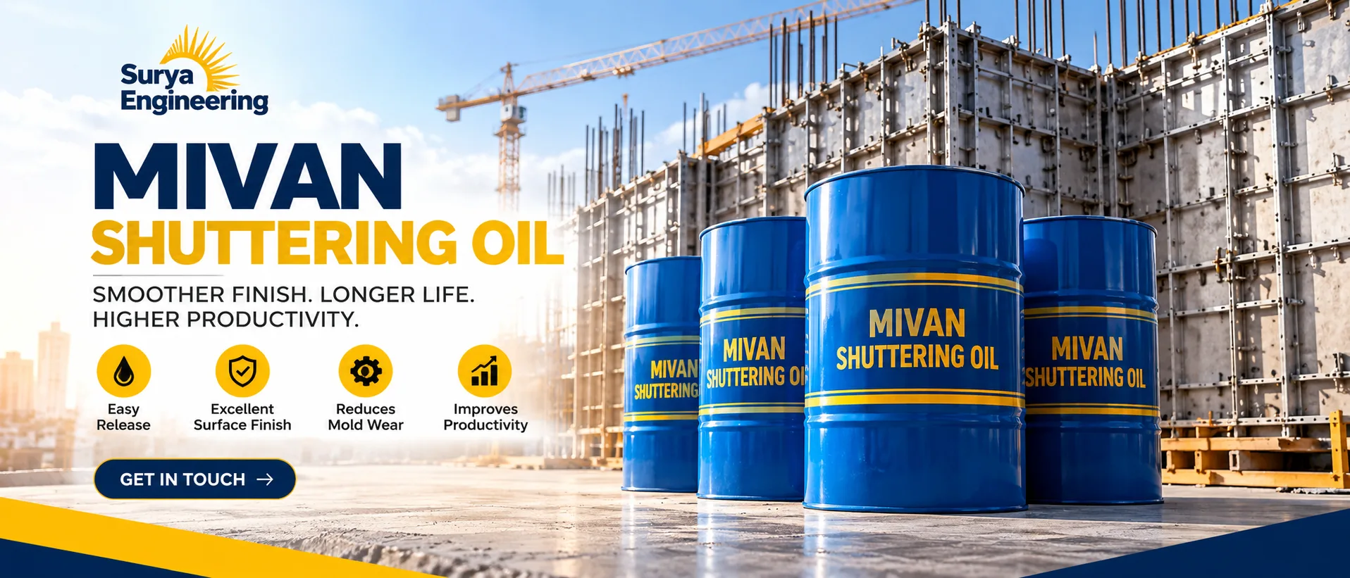 Mivan Shuttering Oil by Surya Engineering: smoother finish, longer life, higher productivity